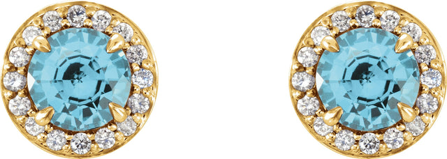 14K Gold Natural Blue Zircon Round 4-Prong Halo-Style Earrings – 3.5-5mm Stones - Yellow Gold - view 4