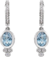 14K Gold Oval Natural Aquamarine & Natural Diamond Bezel-Set Hoop Earrings - White Gold - view 2