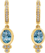 14K Gold Oval Natural Aquamarine & Natural Diamond Bezel-Set Hoop Earrings - Yellow Gold - view 2