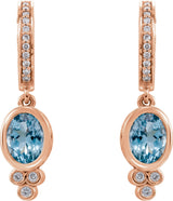 14K Gold Oval Natural Aquamarine & Natural Diamond Bezel-Set Hoop Earrings - Rose Gold - view 2