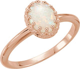 14K Gold Oval Natural White Opal Crown Cabochon Ring - Rose Gold