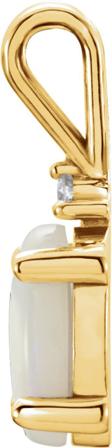 14K Gold Oval Natural White Opal & Natural Diamond Accented Cabochon Pendant - Yellow Gold - view 2