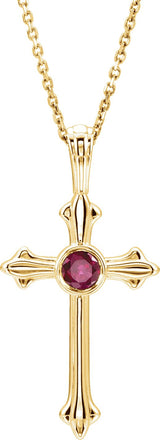 14K Gold Round Natural Ruby Cross Pendant V - Rose Gold - view 3