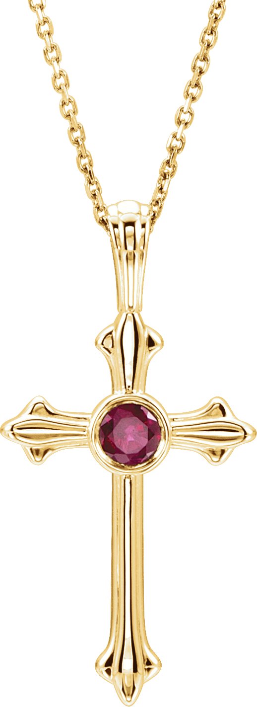 14K Gold Round Natural Ruby Cross Pendant V - Rose Gold - view 3