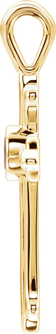 14K Gold Round Natural Ruby Cross Pendant V - Yellow Gold - view 2
