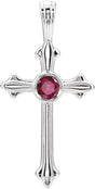 14K Gold Round Natural Ruby Cross Pendant V - White Gold