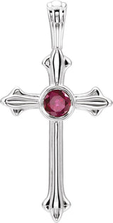 Platinum Round Natural Ruby Cross Pendant II