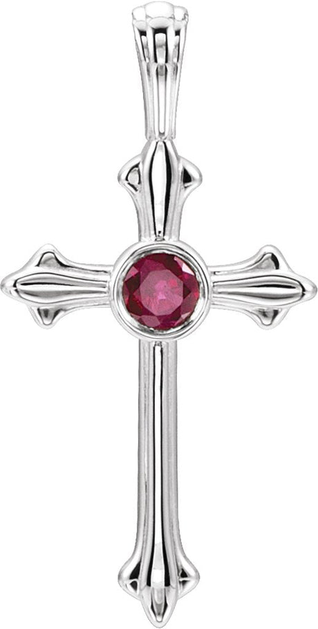 Platinum Round Natural Ruby Cross Pendant II