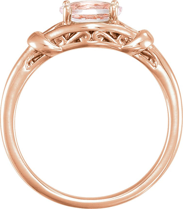 14K Gold Oval Natural Pink Morganite Knot Ring - Rose Gold - view 2
