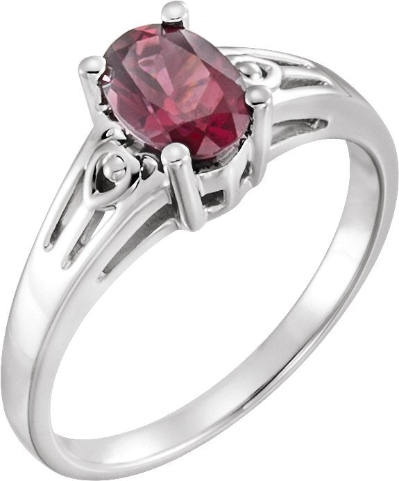14K Gold Oval Natural Rodolite Garnet Solitaire Ring