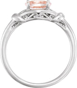 14K Gold Oval Natural Pink Morganite Knot Ring - White Gold - view 2