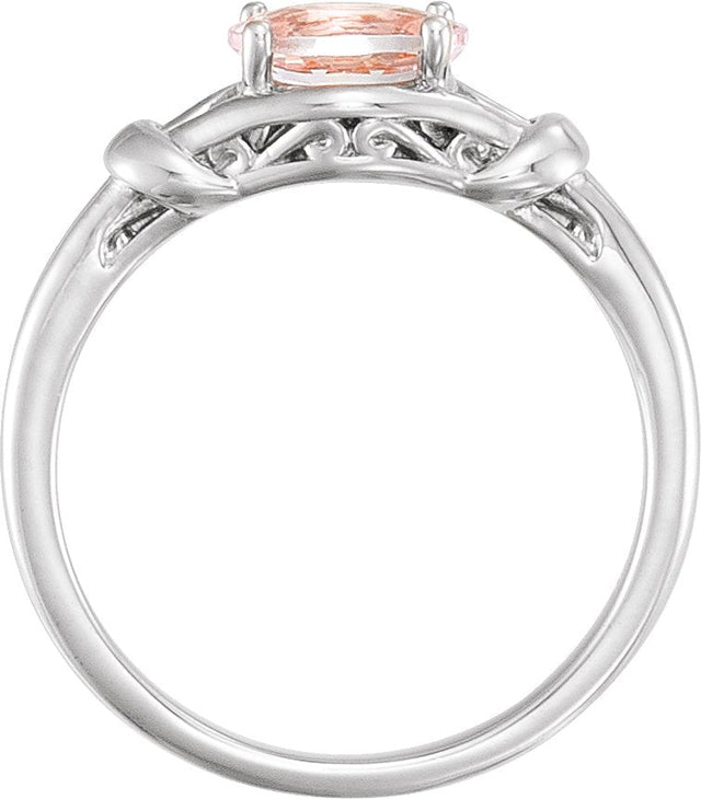 14K Gold Oval Natural Pink Morganite Knot Ring - White Gold - view 2