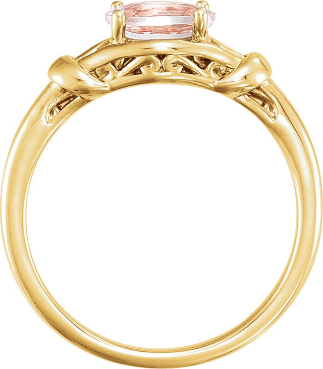 14K Gold Oval Natural Pink Morganite Knot Ring - Yellow Gold - view 2