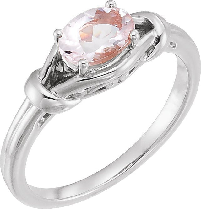 Platinum Oval Natural Pink Morganite Knot Ring