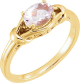 14K Gold Oval Natural Pink Morganite Knot Ring - Yellow Gold