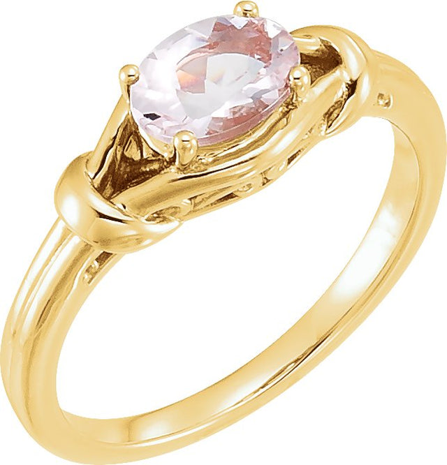 14K Gold Oval Natural Pink Morganite Knot Ring - Yellow Gold