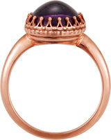 14K Gold Round Natural Amethyst Crown Cabochon Ring - view 2