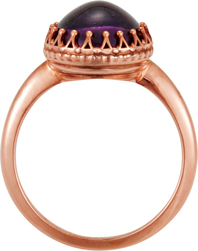 14K Gold Round Natural Amethyst Crown Cabochon Ring - view 2