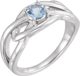 14K Gold Round Natural Aquamarine Solitaire Ring – 5mm Stones - White Gold
