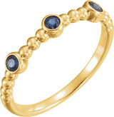 14K Gold Round Natural Blue Sapphire Beaded Ring – 2.5mm Stones - Yellow Gold