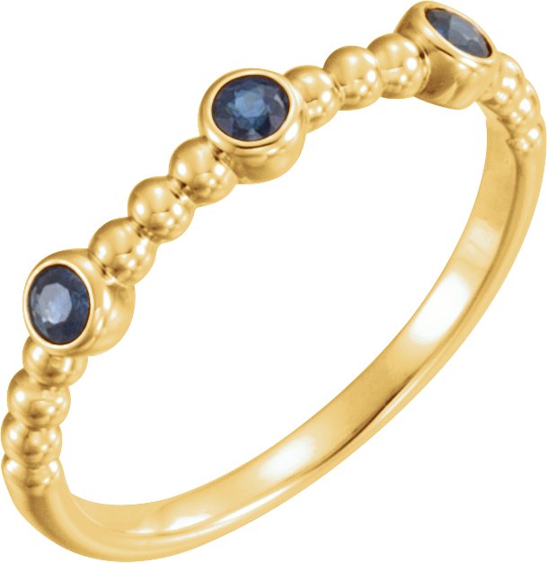 14K Gold Round Natural Blue Sapphire Beaded Ring – 2.5mm Stones - Yellow Gold