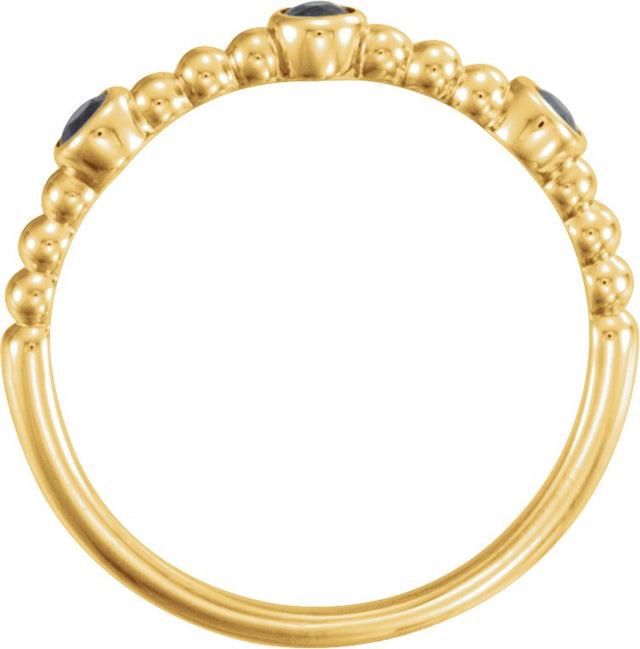 14K Gold Round Natural Blue Sapphire Beaded Ring – 2.5mm Stones - Rose Gold - view 3