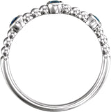 14K Gold Round Natural Blue Sapphire Beaded Ring – 2.5mm Stones - White Gold - view 2