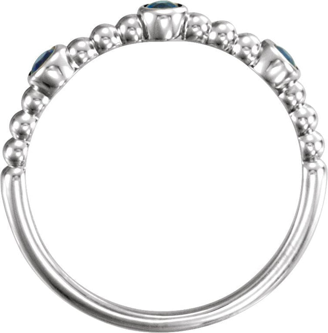 14K Gold Round Natural Blue Sapphire Beaded Ring – 2.5mm Stones - White Gold - view 2