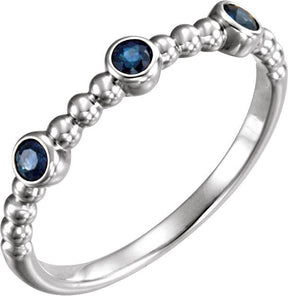 14K Gold Round Natural Blue Sapphire Beaded Ring – 2.5mm Stones - White Gold