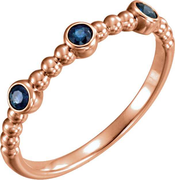14K Gold Round Natural Blue Sapphire Beaded Ring – 2.5mm Stones - Rose Gold