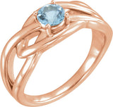 14K Gold Round Natural Aquamarine Solitaire Ring – 5mm Stones - Rose Gold