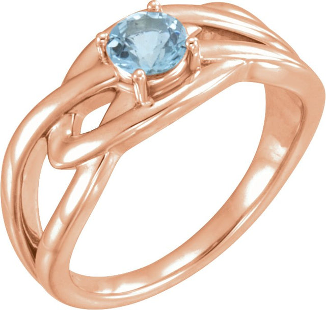 14K Gold Round Natural Aquamarine Solitaire Ring – 5mm Stones - Rose Gold