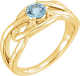 14K Gold Round Natural Aquamarine Solitaire Ring – 5mm Stones - Yellow Gold
