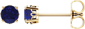 14K Gold Lab-Grown Blue Sapphire Round 4-Prong Scroll Setting Stud Earrings - Yellow Gold