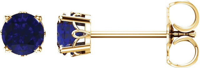 14K Gold Lab-Grown Blue Sapphire Round 4-Prong Scroll Setting Stud Earrings - Yellow Gold