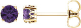 14K Gold Natural Amethyst Round 4-Prong Scroll Setting Stud Earrings - Yellow Gold
