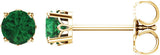 14K Gold Lab-Grown Emerald Round 4-Prong Scroll Setting Stud Earrings - Yellow Gold