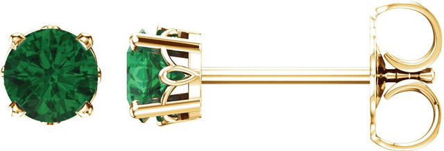 14K Gold Lab-Grown Emerald Round 4-Prong Scroll Setting Stud Earrings - Yellow Gold