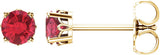 14K Gold Lab-Grown Ruby Round 4-Prong Scroll Setting Stud Earrings - Yellow Gold