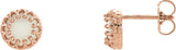 14K Gold Natural White Opal Round Cabochon Crown Earrings - Rose Gold