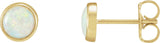 14K Gold Natural White Opal Round Bezel-Set Cabochon Earrings - Yellow Gold