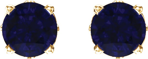 14K Gold Lab-Grown Blue Sapphire Round 4-Prong Scroll Setting Stud Earrings - Yellow Gold - view 2