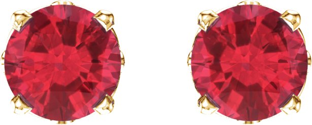 14K Gold Lab-Grown Ruby Round 4-Prong Scroll Setting Stud Earrings - Yellow Gold - view 2