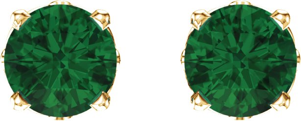 14K Gold Lab-Grown Emerald Round 4-Prong Scroll Setting Stud Earrings - Yellow Gold - view 2