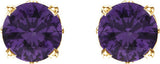 14K Gold Natural Amethyst Round 4-Prong Scroll Setting Stud Earrings - Yellow Gold - view 2