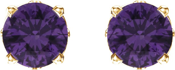 14K Gold Natural Amethyst Round 4-Prong Scroll Setting Stud Earrings - Yellow Gold - view 2