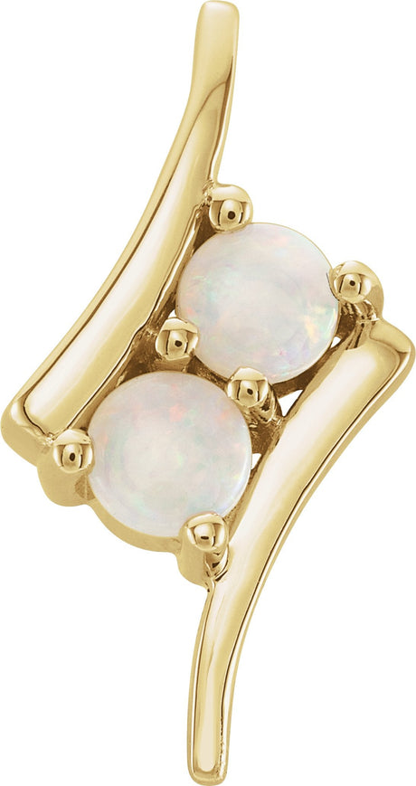 14K Gold Round Natural White Opal Two-Stone Necklace or Pendant - Yellow Gold