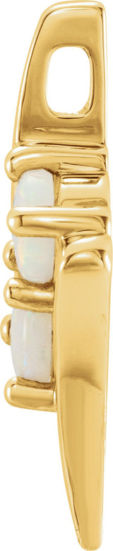 14K Gold Round Natural White Opal Two-Stone Necklace or Pendant - Yellow Gold - view 2