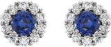Platinum Lab-Grown Blue Sapphire & Natural Diamond Round 4-Prong Halo-Style Earrings – 3.5-8mm Stones - view 2