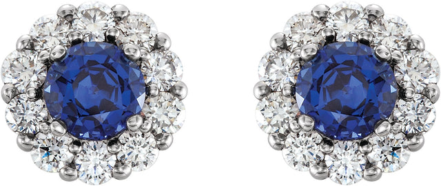 Platinum Lab-Grown Blue Sapphire & Natural Diamond Round 4-Prong Halo-Style Earrings – 3.5-8mm Stones - view 2